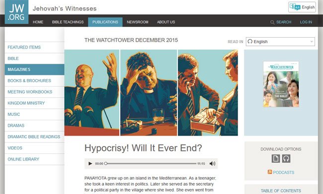 The December 2015 Watchtower bemoans hypocrisy in other organizations