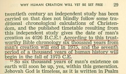 "Life Everlasting" book prediction of 1975 as the likely onset of Armageddon